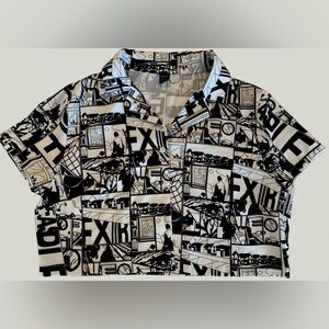Women’s Graphic-Designed Cropped Button-Up